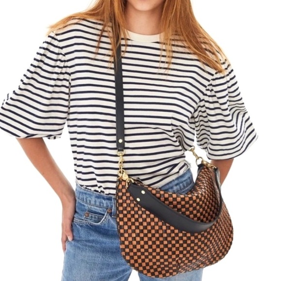 Clare V. Moyen Messenger Bag Woven Check Leather NEW - Picture 3 of 16